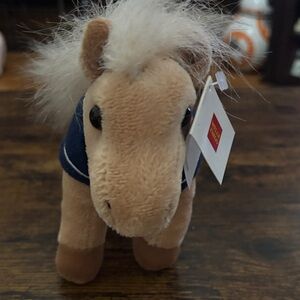 Plush Pony Stuffed Animal - Beige with Navy Saddle -